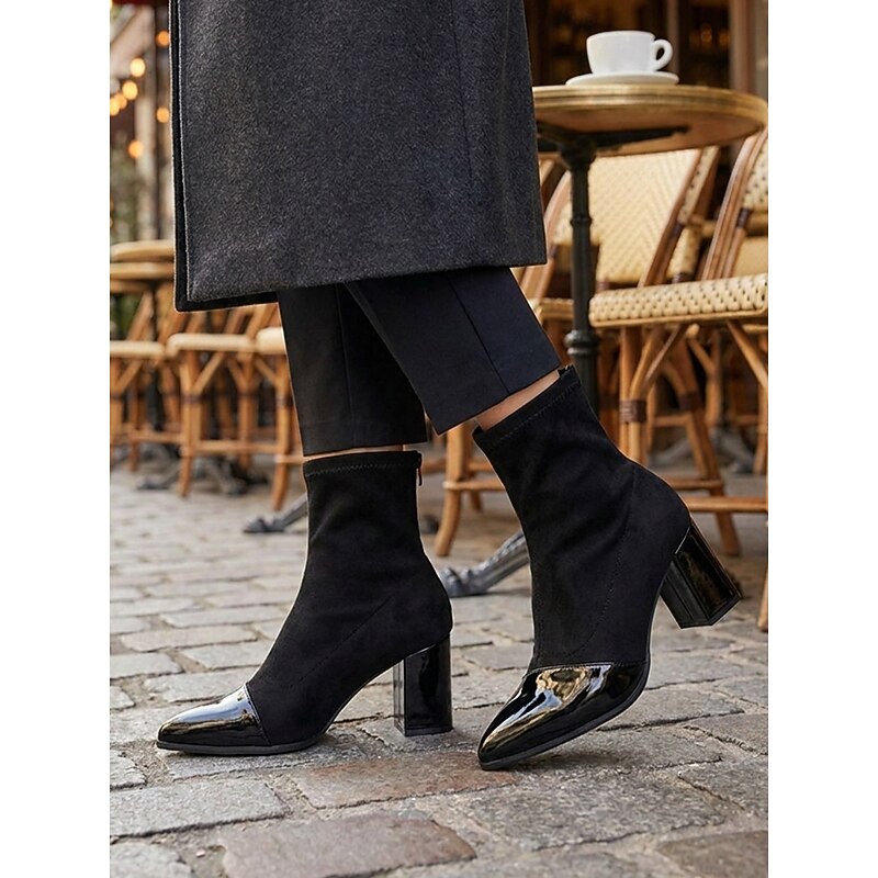 Women's Cap-Toe Ankle Boots - Block Heel Sock Boots